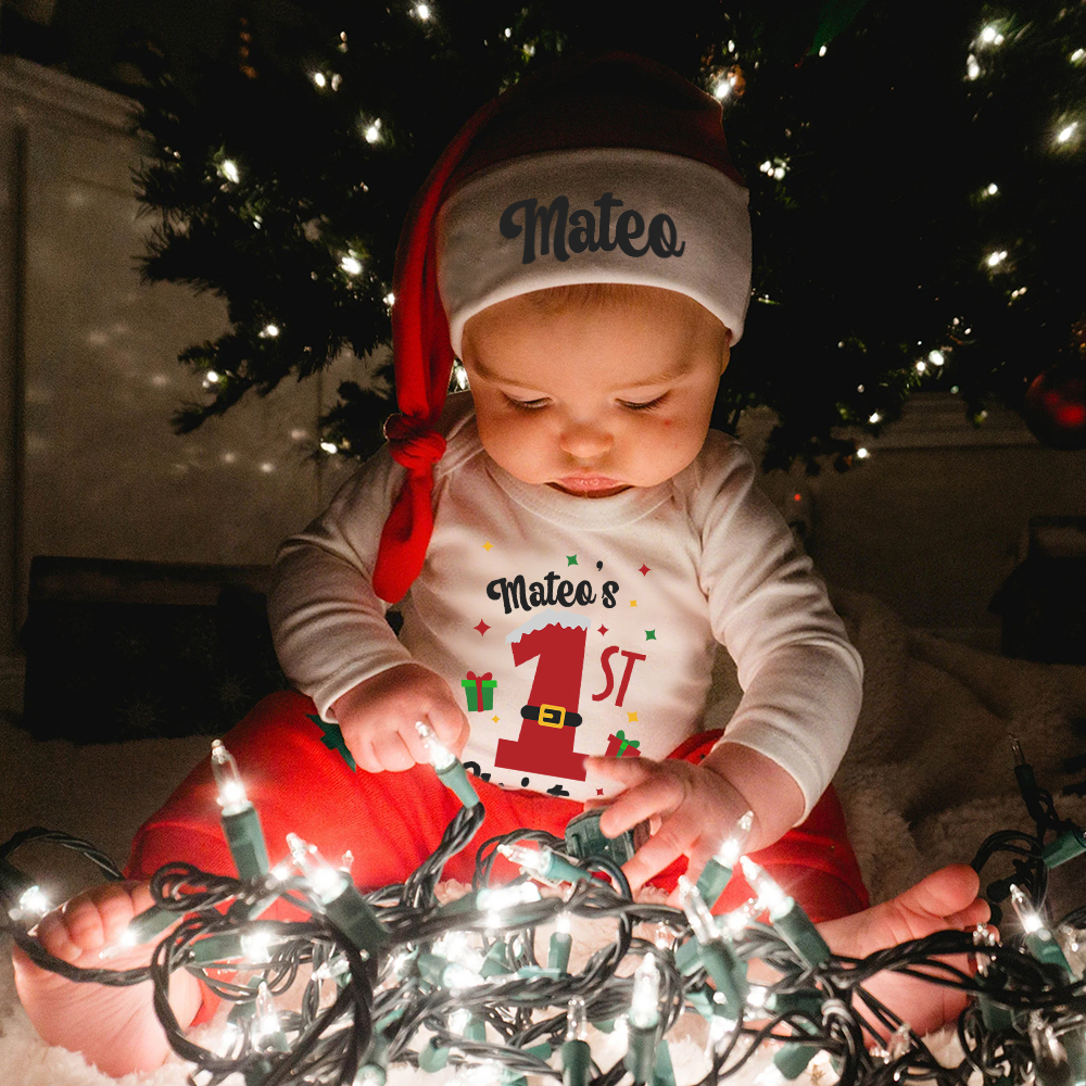 Personalized Baby 1st Christmas Ropmer Onesie Set | MCGift135