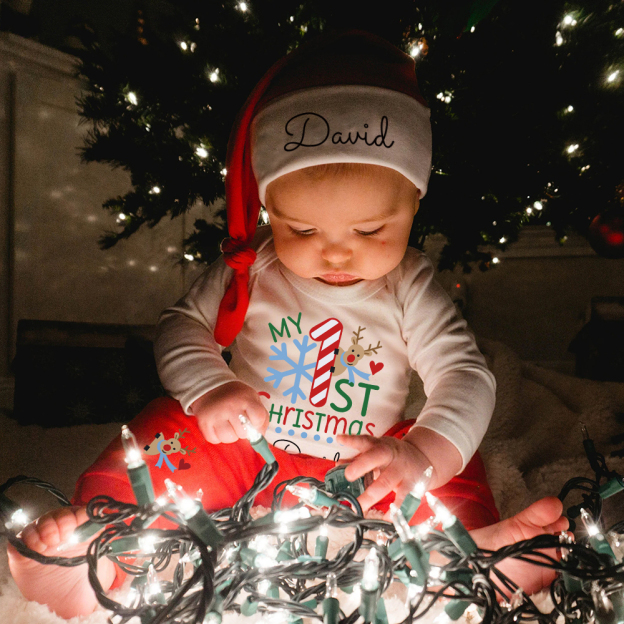 Personalized Baby 1st Christmas Ropmer Onesie Set | MCGift119