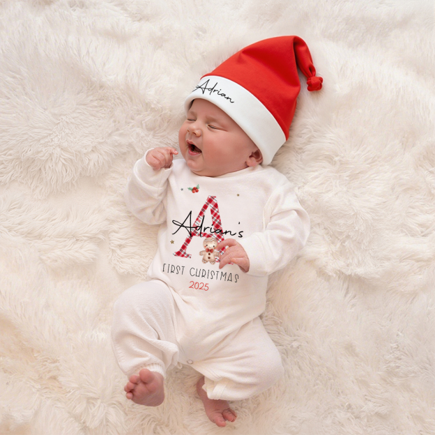 Personalized Baby 1st Christmas Ropmer and Hat Set | MCGift142