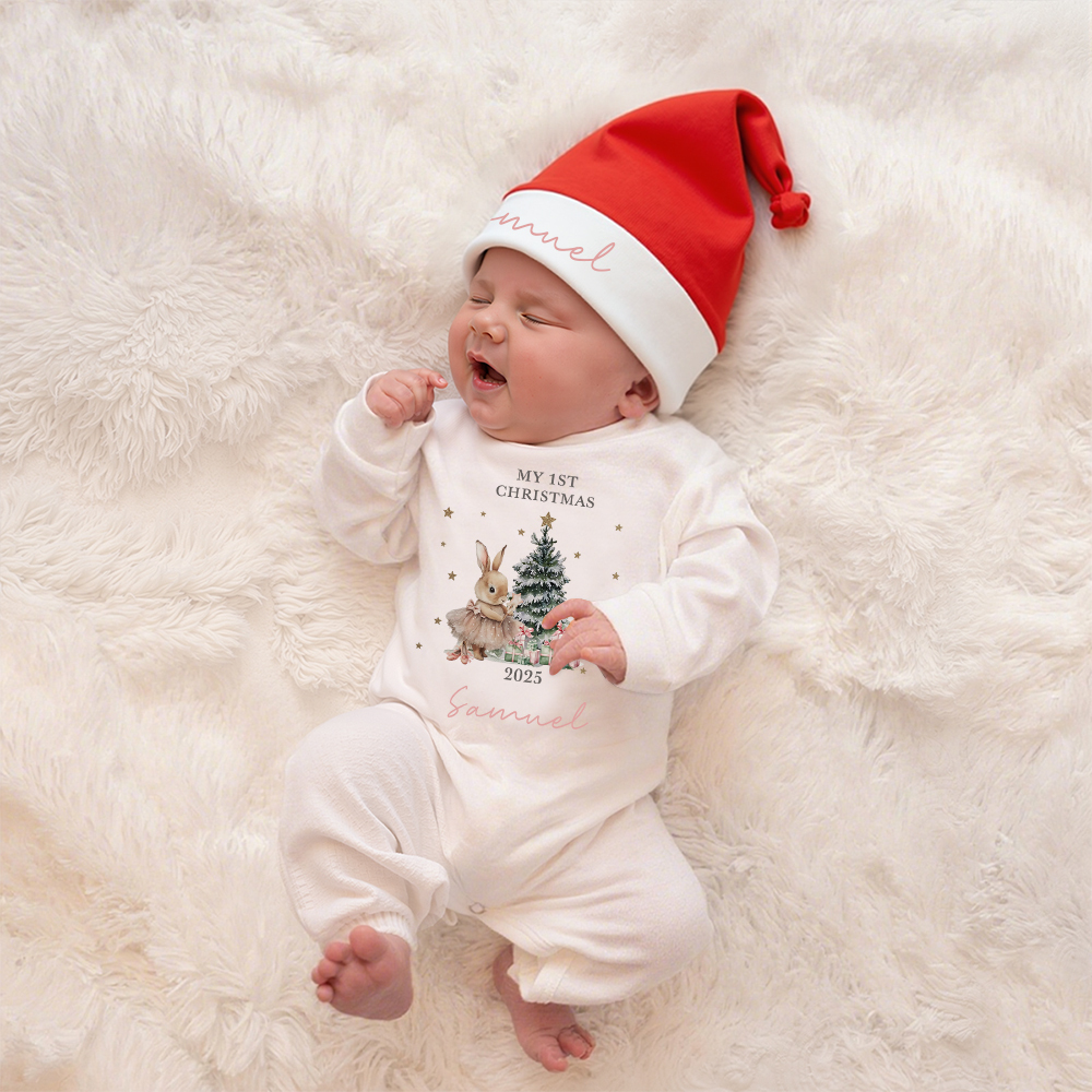Personalized Baby 1st Christmas Ropmer and Hat Set | MCGift143