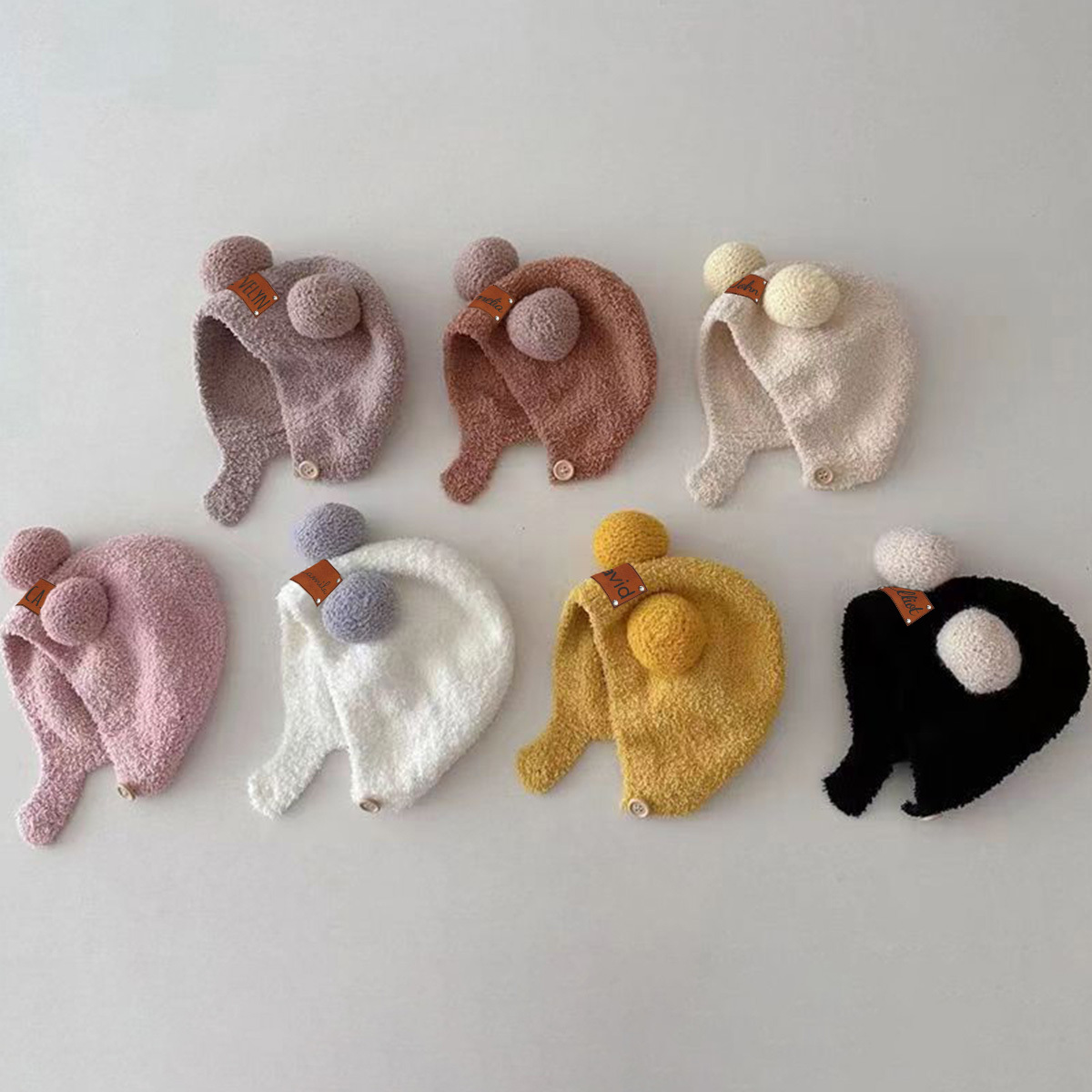 Personalized Leather Patch Cuddle Cub Knit Cap | HSKid60