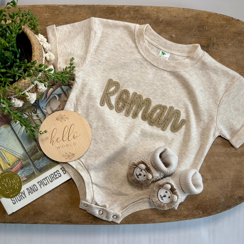 Personalized Baby Hand Embroidered Felt Romper | CWBaby301