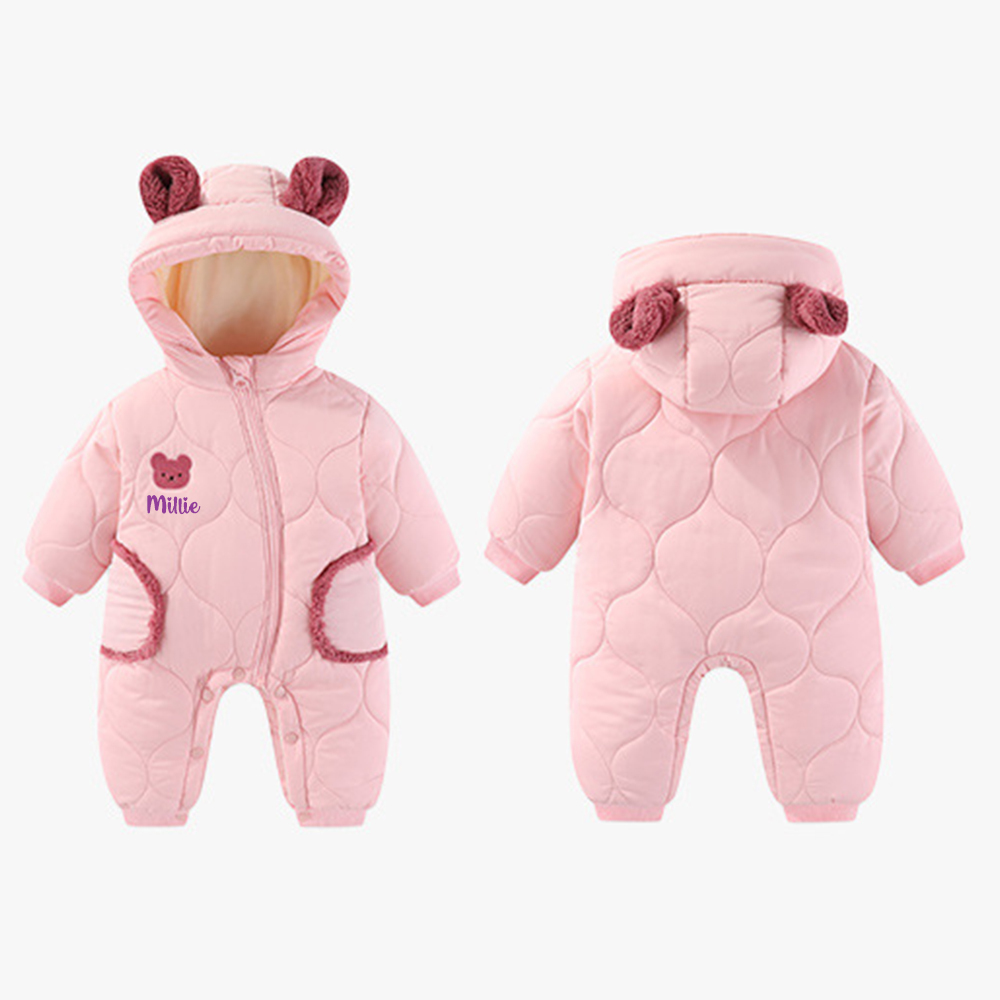 Personalized Long Sleeve Winter Hooded Puffer Romper | CWBaby308