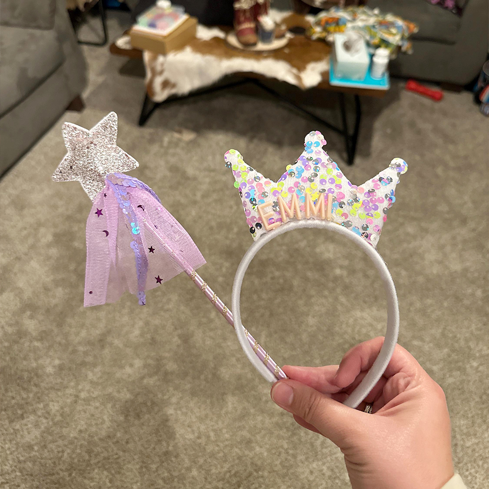 Personalized Girls Party Tiara Headband and Fairy Wand Set | CWToy151