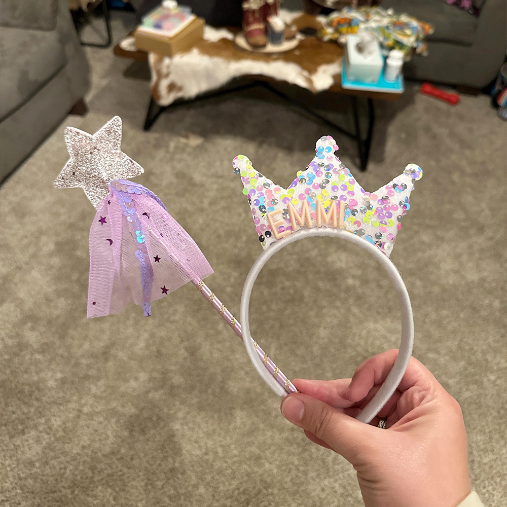 Personalized Girls Party Tiara Headband and Fairy Wand Set | CWToy151