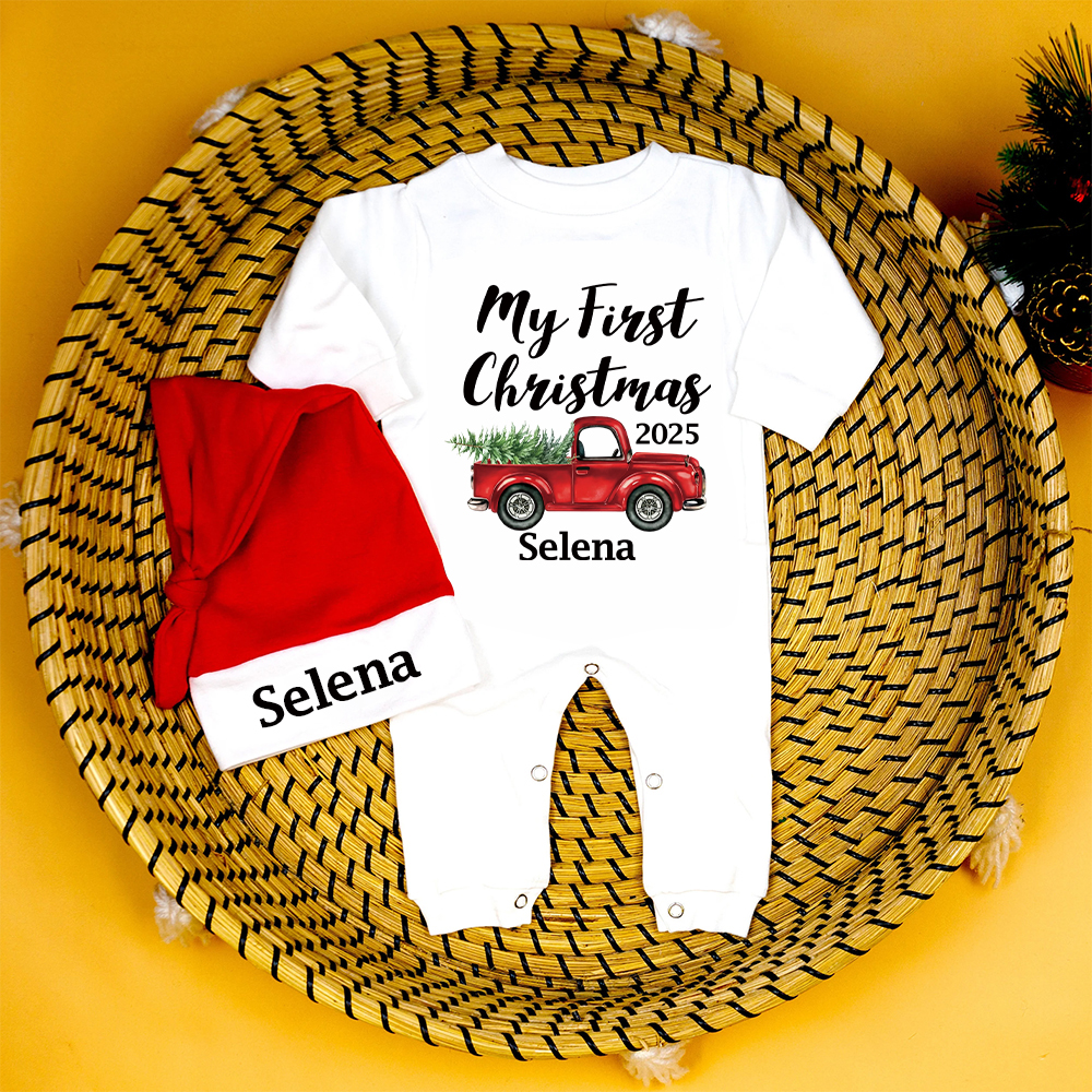 Personalized Baby 1st Christmas Ropmer and Hat Set | MCGift162
