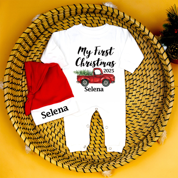 Personalized Baby 1st Christmas Ropmer and Hat Set | MCGift162