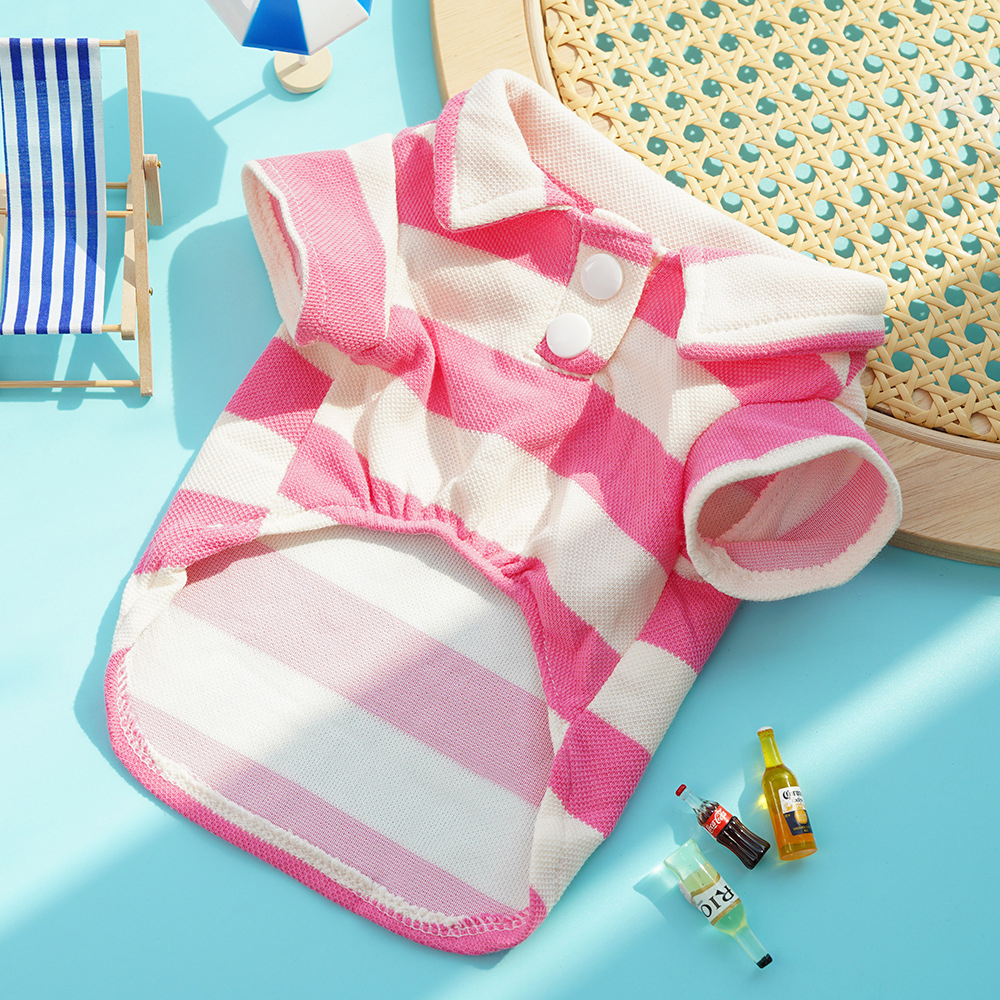 Personalized Leather Patch Pet Stripe Polo Shirt | BKPet223