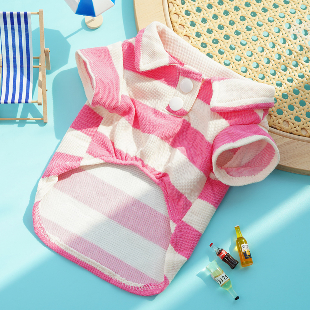 Personalized Leather Patch Pet Stripe Polo Shirt | BKPet223