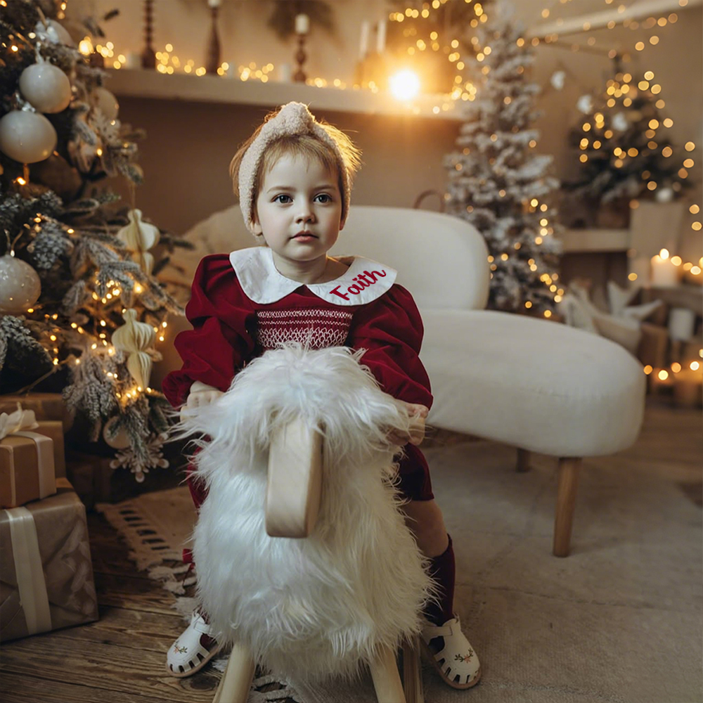 Personalized Baby Girl Plaid Long Sleeve Dress | CWBaby310