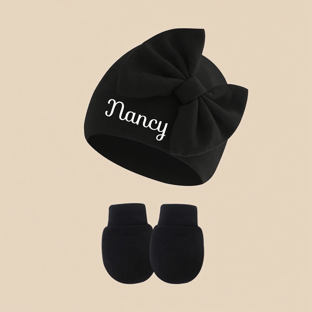 Personalized Newborn Coming Home Bow Beanie And Gloves Set | HSKid62