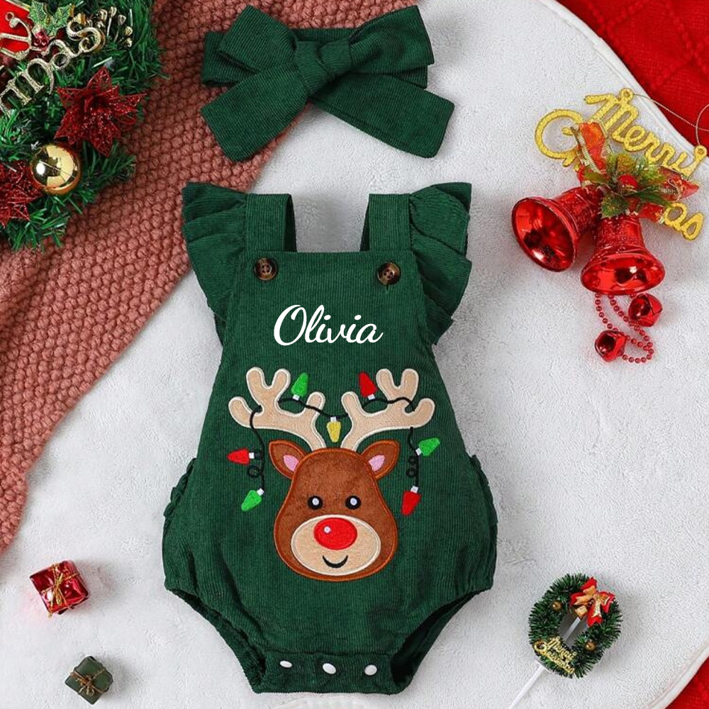 Personalized Baby Girl Reindeer Christmas Romper | MCGift181