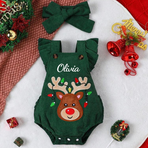 Personalized Baby Girl Reindeer Christmas Romper | MCGift181