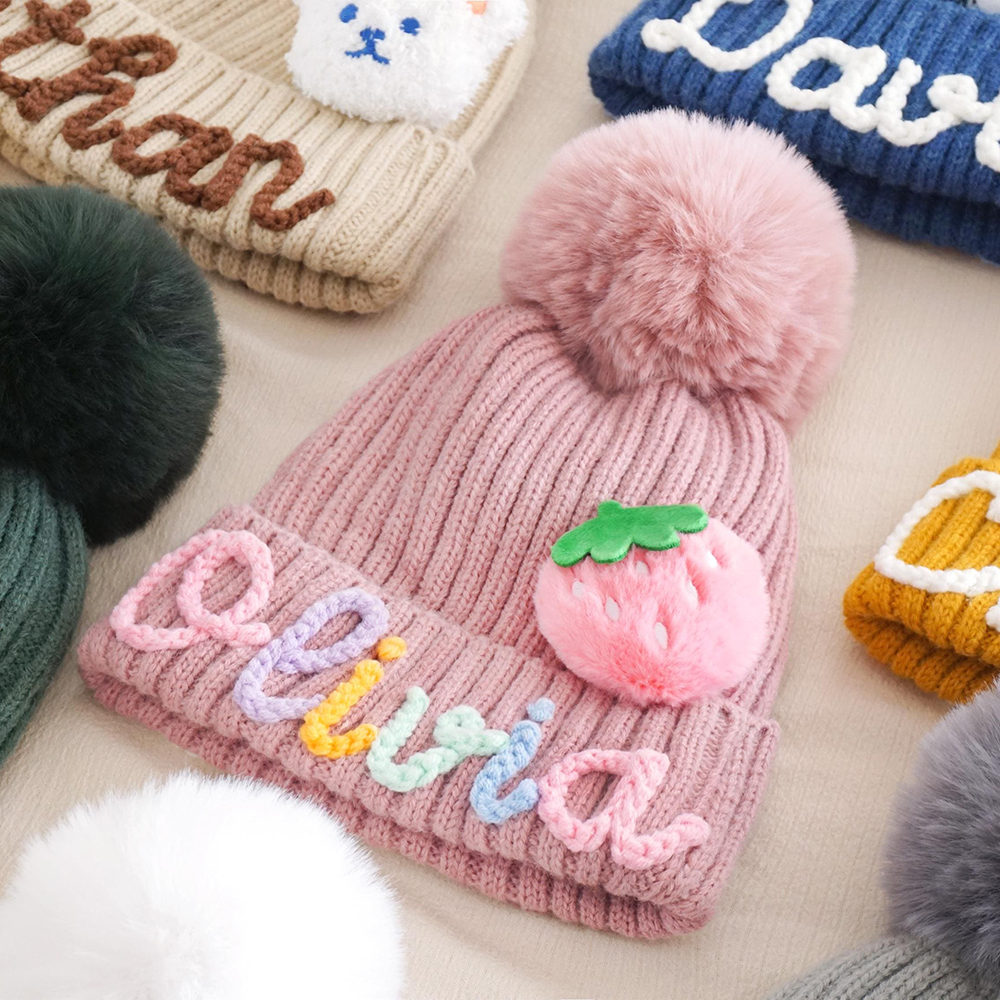 Personalized Hand Embroidery Pom Pom Hat For Kid & Adult | HSKid67