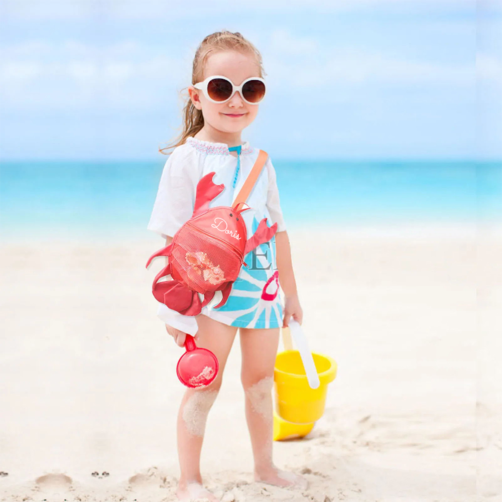 Personalized Lovely Lobster Seashell Zipper Mesh Beach Bag | CWBeach94