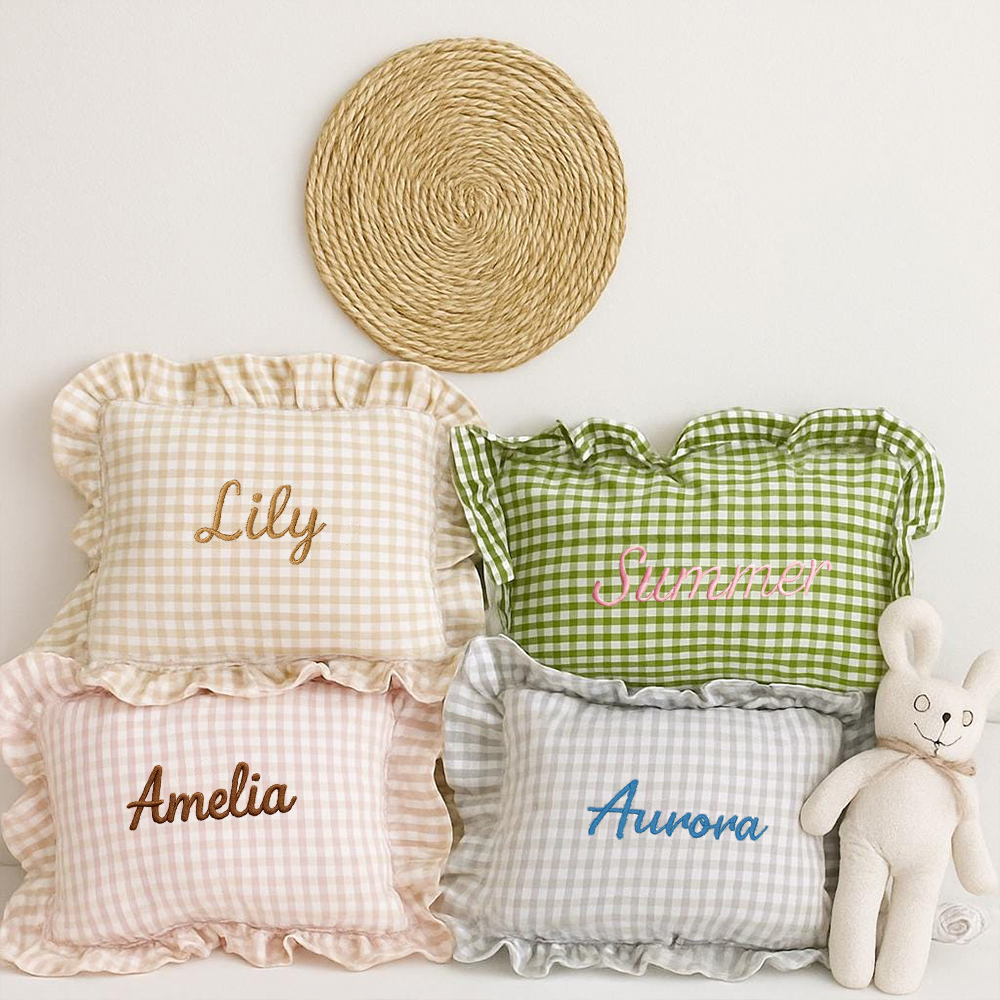 Personalized Embroidered Baby Plaid Ruffles Pillow | CWBaby328