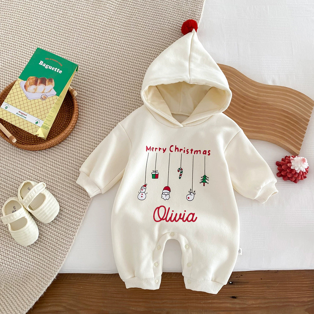 Personalized Baby First Christmas Warm Hoodie Romper | CWBaby330