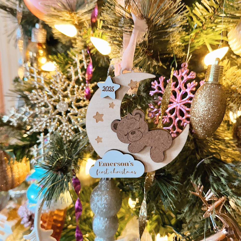 Personalized Baby First Christmas Lovely Moon Bear Ornament | MCGift190