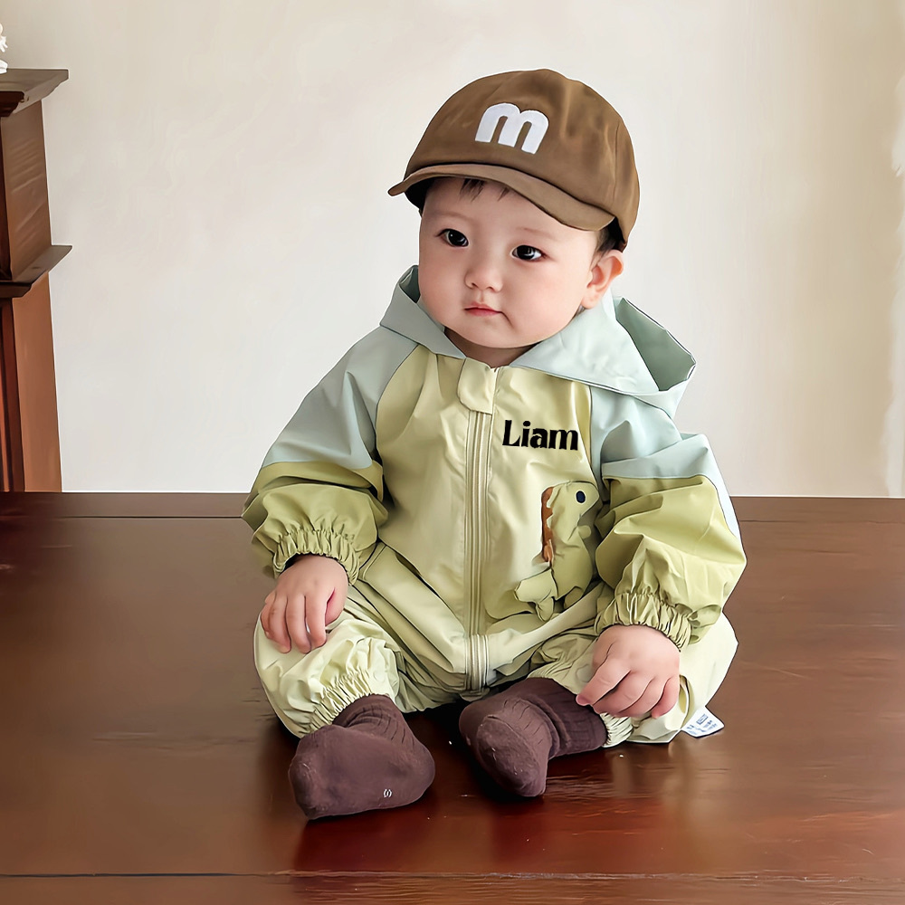 Personalized Baby Autumn Windproof Dinosaur Romper | CWBaby333