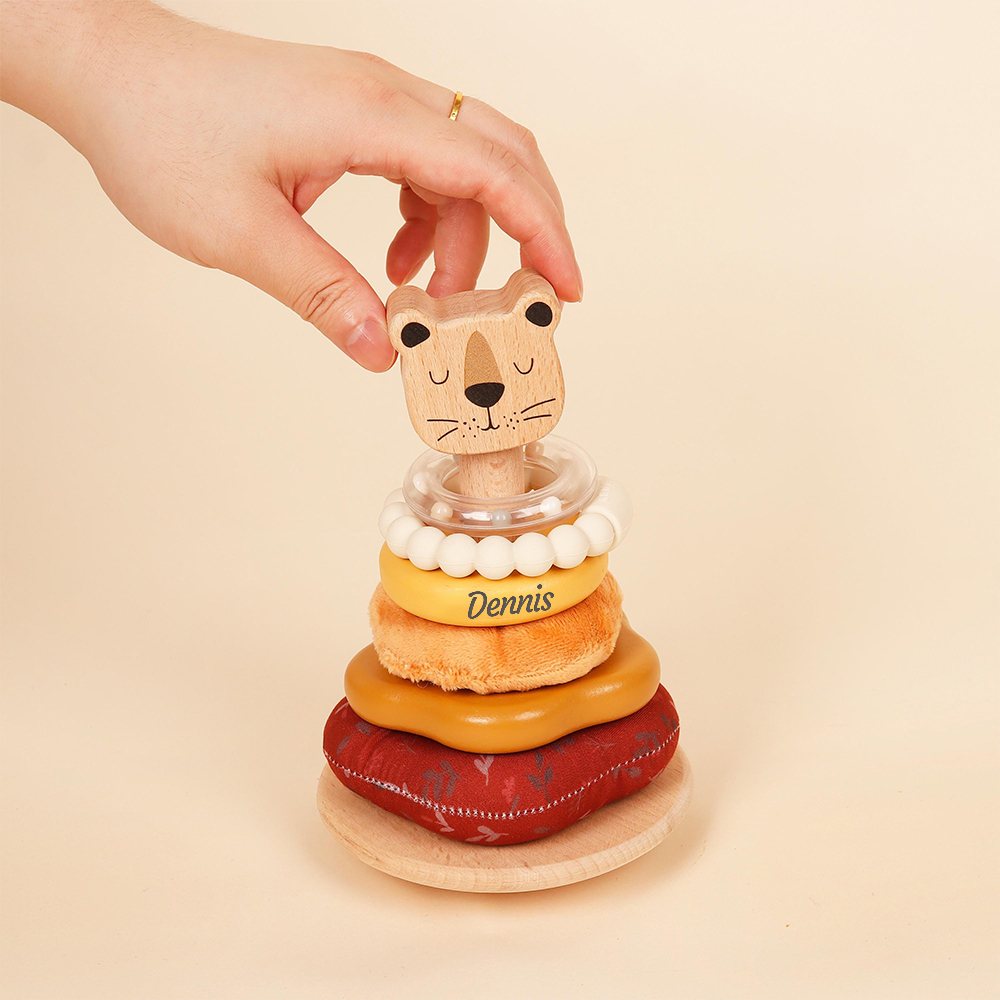 Personalized Wooden Lion Stacking Tower Exercises Toys | CWToy161