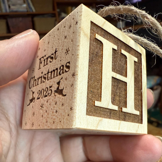 Personalized Wooden Baby First Christmas Block Ornament | MCGift200