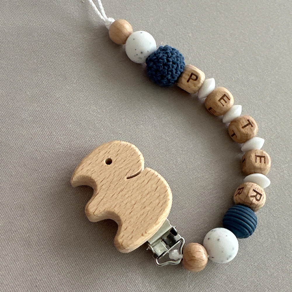 Personalized Baby Pacifier Silicone Wooden Bead Clip | CWToy163