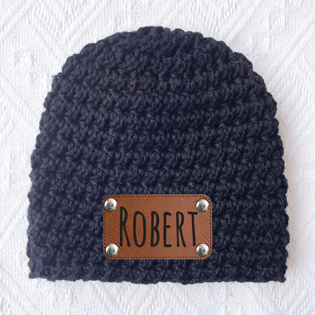 Personalized Leather Patch Baby Winter Warm Knitted Hat | HSKid76