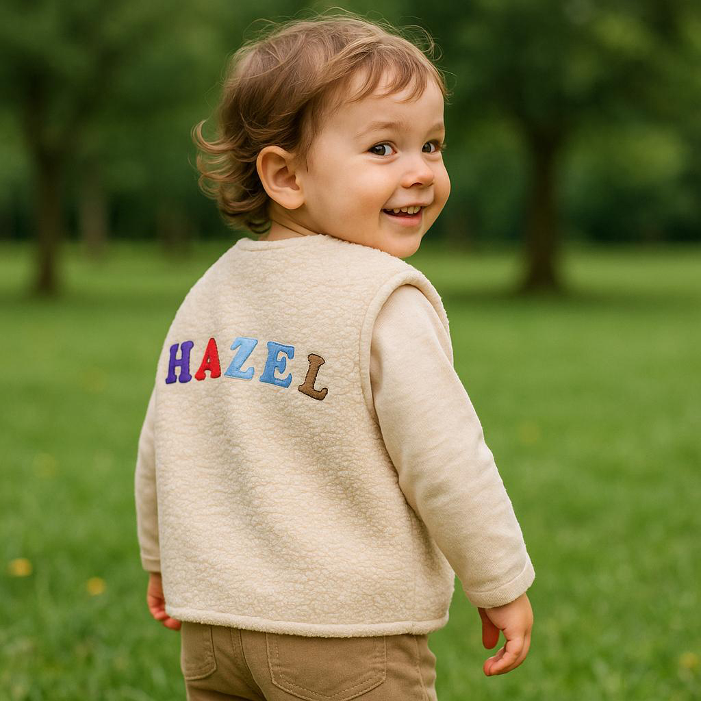 Personalized Colorful Letter Patch Toddler Sherpa Fleece Vest | CWBaby339