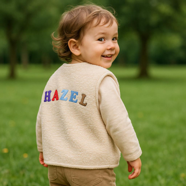 Personalized Colorful Letter Patch Toddler Sherpa Fleece Vest | CWBaby339