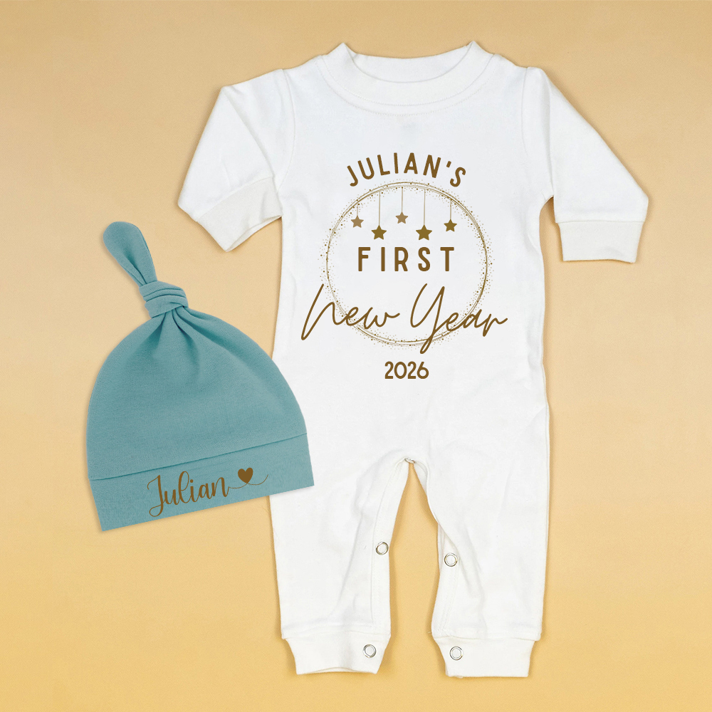 Personalized Baby 1st New Year Romper and Hat Set | CWBaby342
