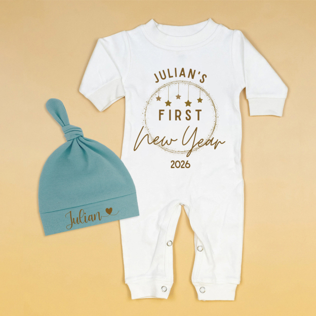 Personalized Baby 1st New Year Romper and Hat Set | CWBaby342