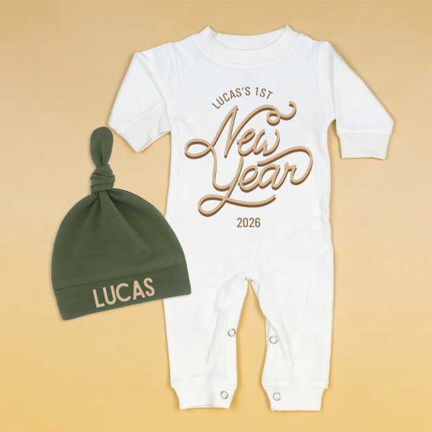 Personalized Baby 1st New Year Romper and Hat Set | CWBaby345