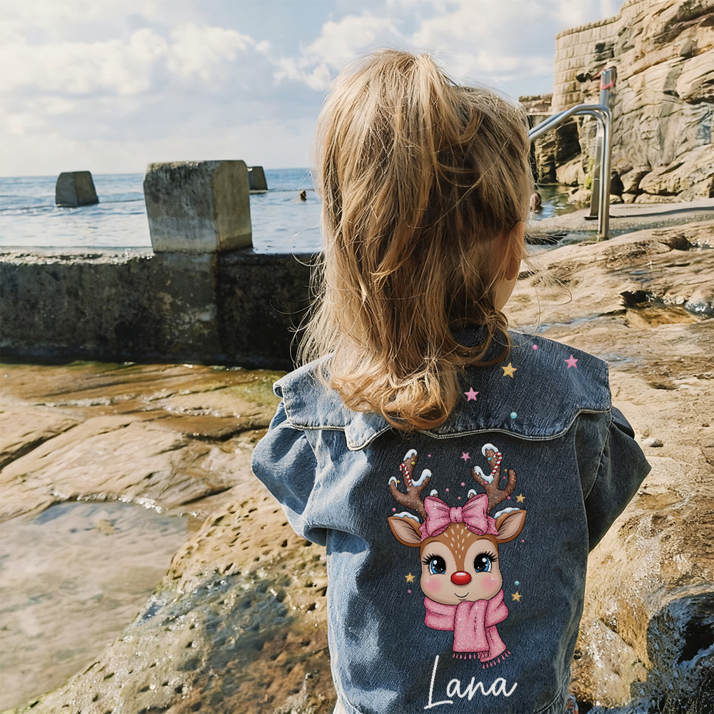 Personalized Christmas Lovely Bubble Sleeves Denim Jacket | CWBaby347