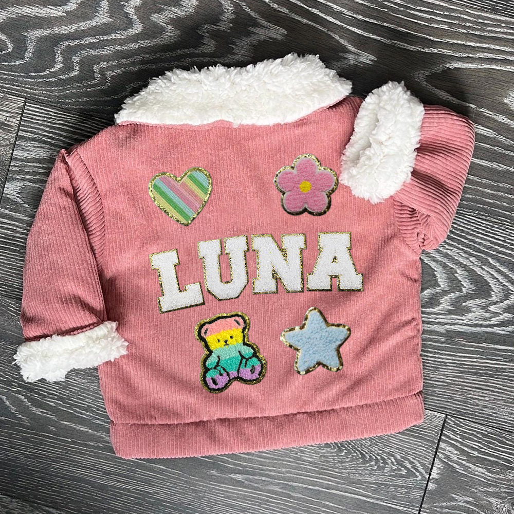Personalized Chenille Patch Baby Corduroy Sherpa Jacket | CWBaby346