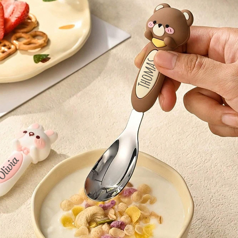 Personalised Baby Stainless Steel Animal Cartoon Feeding Spoon | CWBaby354