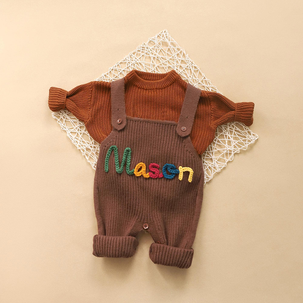 Personalized Hand Embroidered Baby Dungarees Romper | CWBaby356