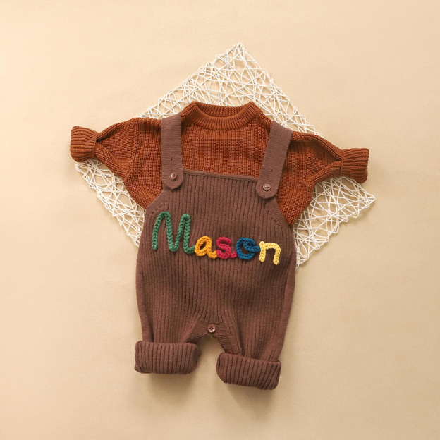 Personalized Hand Embroidered Baby Dungarees Romper | CWBaby356