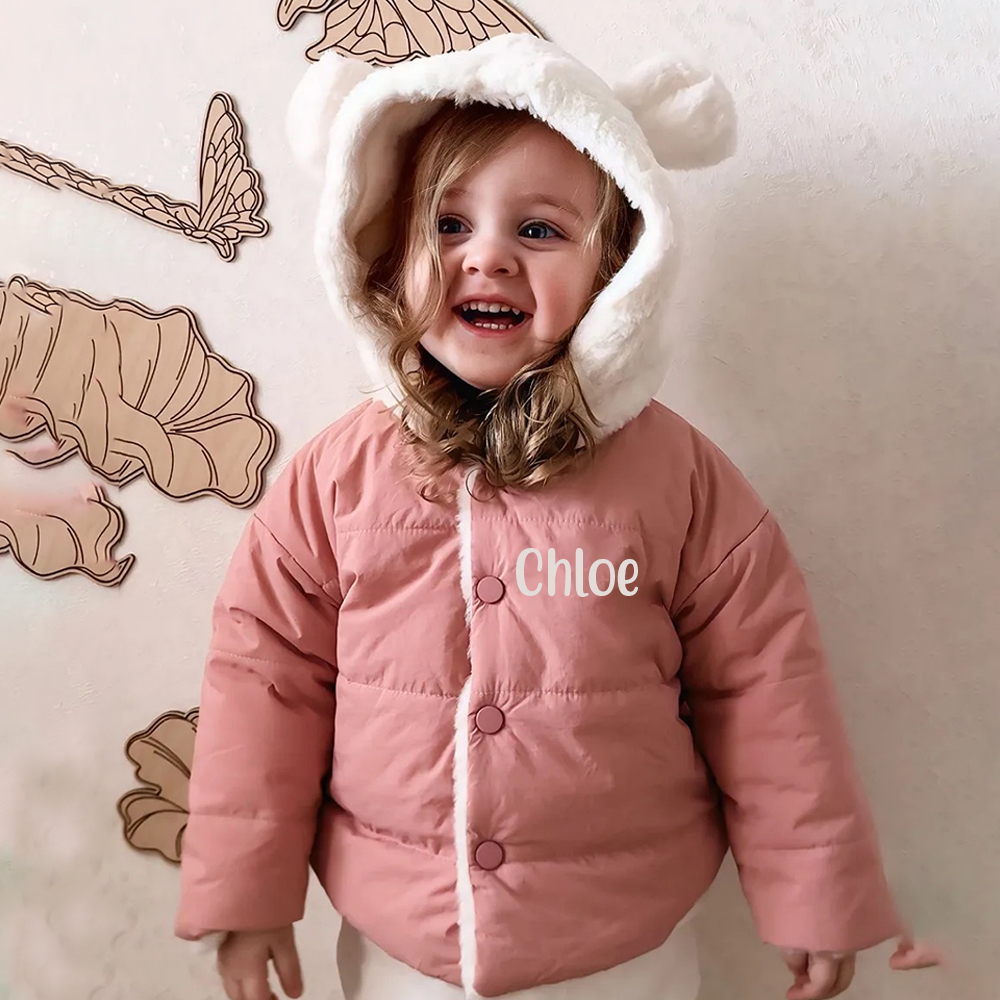 Personalized Toddler Lovely Bear Winter Warm Plush Hooded Jacket | CWBaby360