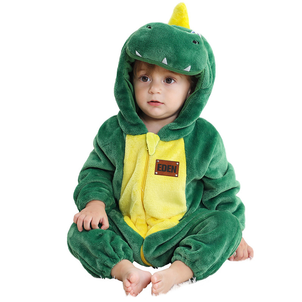 Personalized Leather Patch Baby Animal Romper | CWBaby362