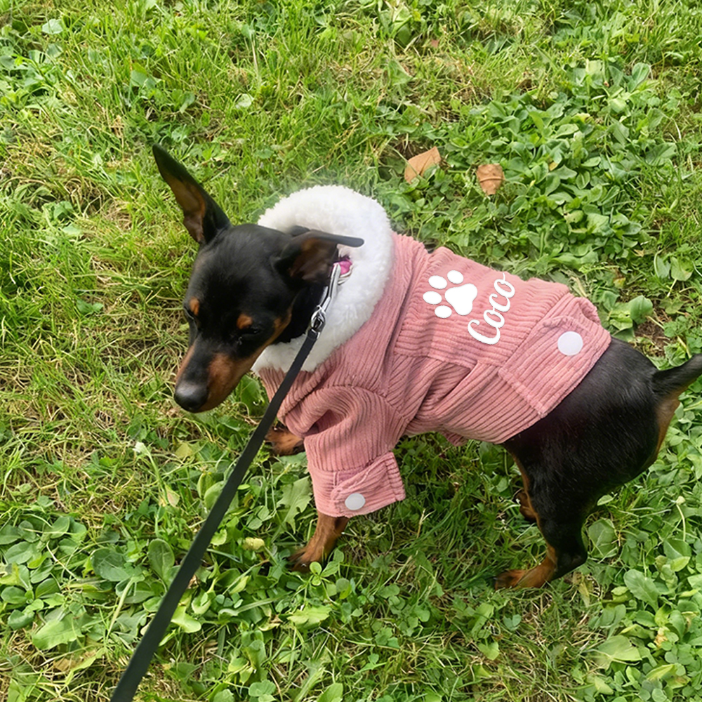 Personalized Pet Winter Warm Corduroy Sherpa Jacket | BKPet290