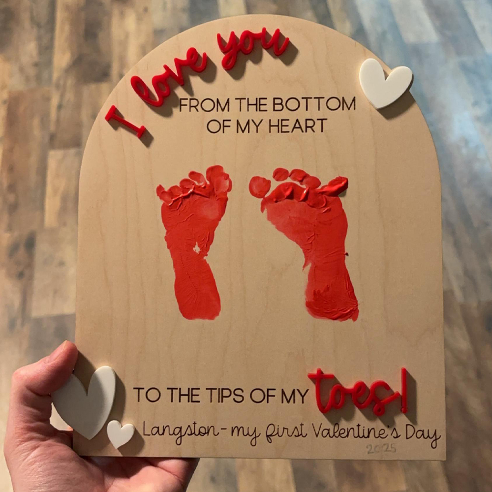 Personalized Baby First Valentine's Day Footprint Sign Keepsake | ValGift06