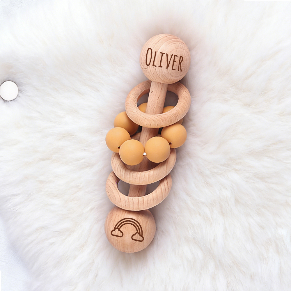 Personalized Baby Sensory Wooden Rattle Toys | CWToy171