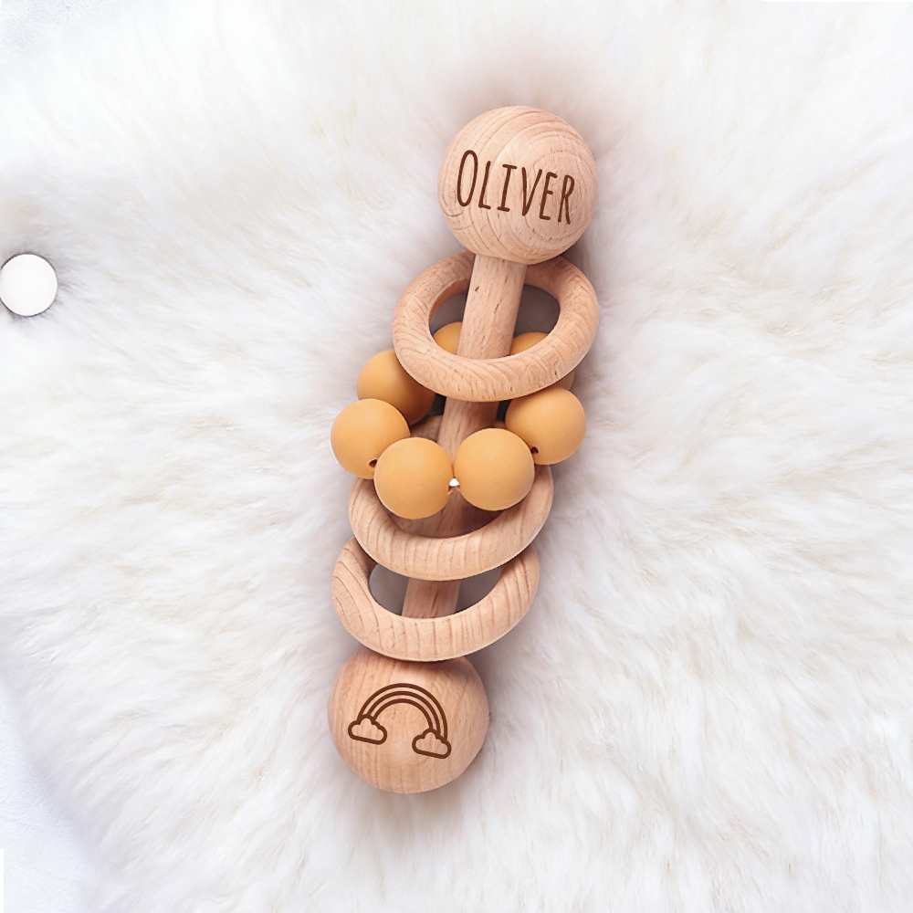Personalized Baby Sensory Wooden Rattle Toys | CWToy171