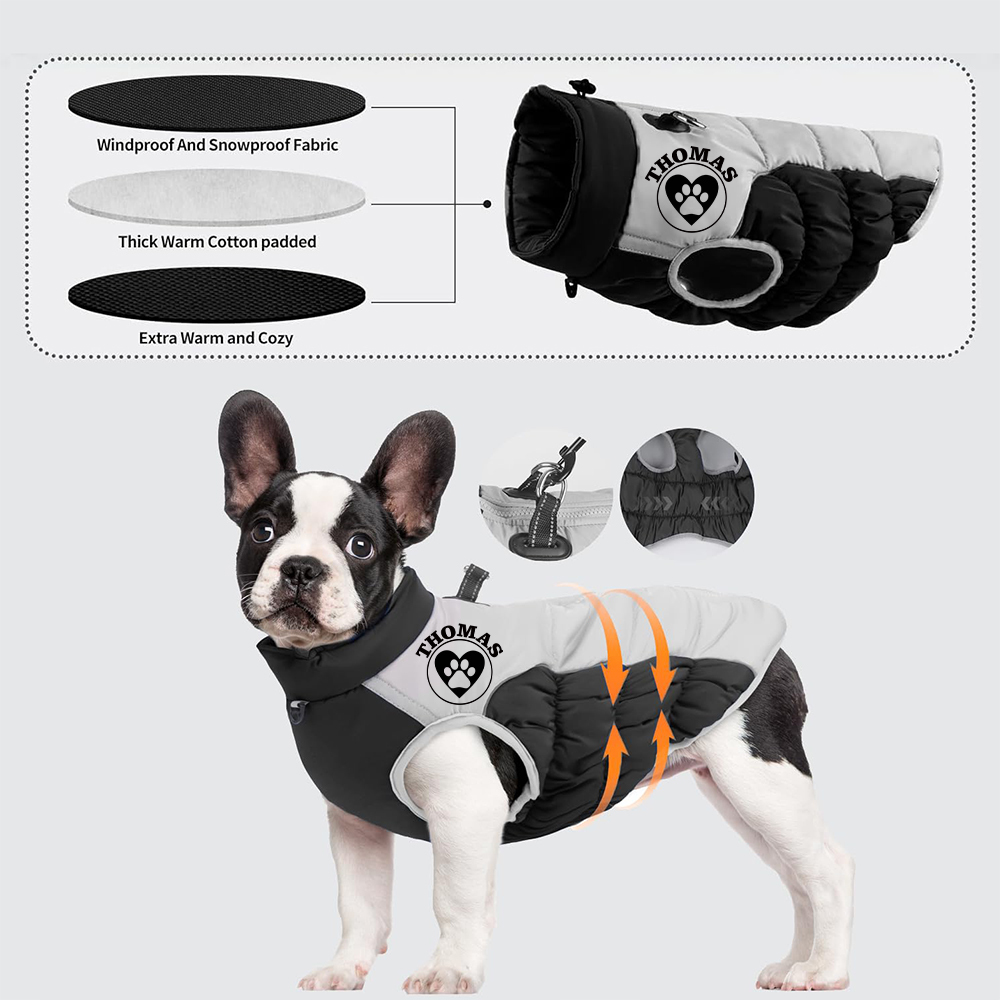 Personalized Pet Winter Warm Reflective Safety Puffer Vest | BKPet308