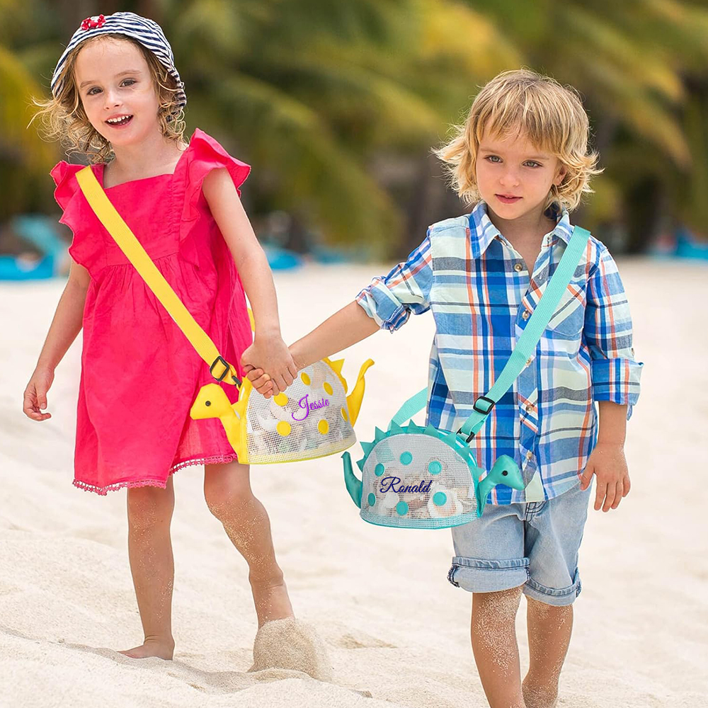Personalized Embroidery Dinosaur Seashell Zipper Mesh Beach Bag | CWBeach102