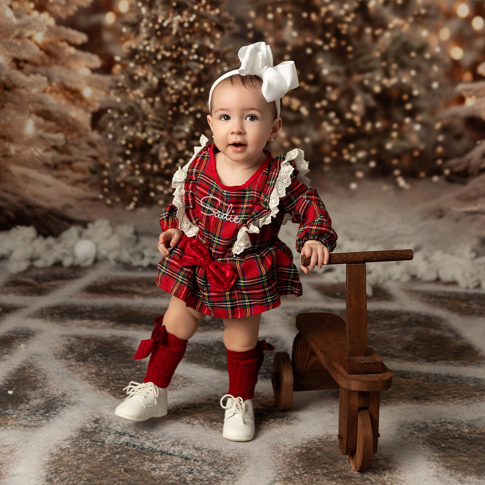 Personalized Christmas Baby Girl Lovely Plaid Romper | MCGift365