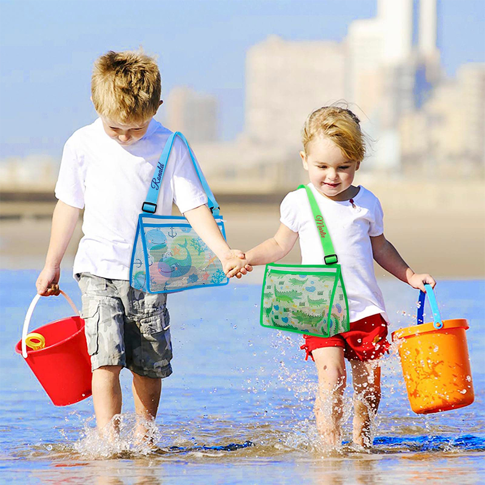 Personalized Embroidery Seashell Zipper Mesh Beach Bag | CWBeach112