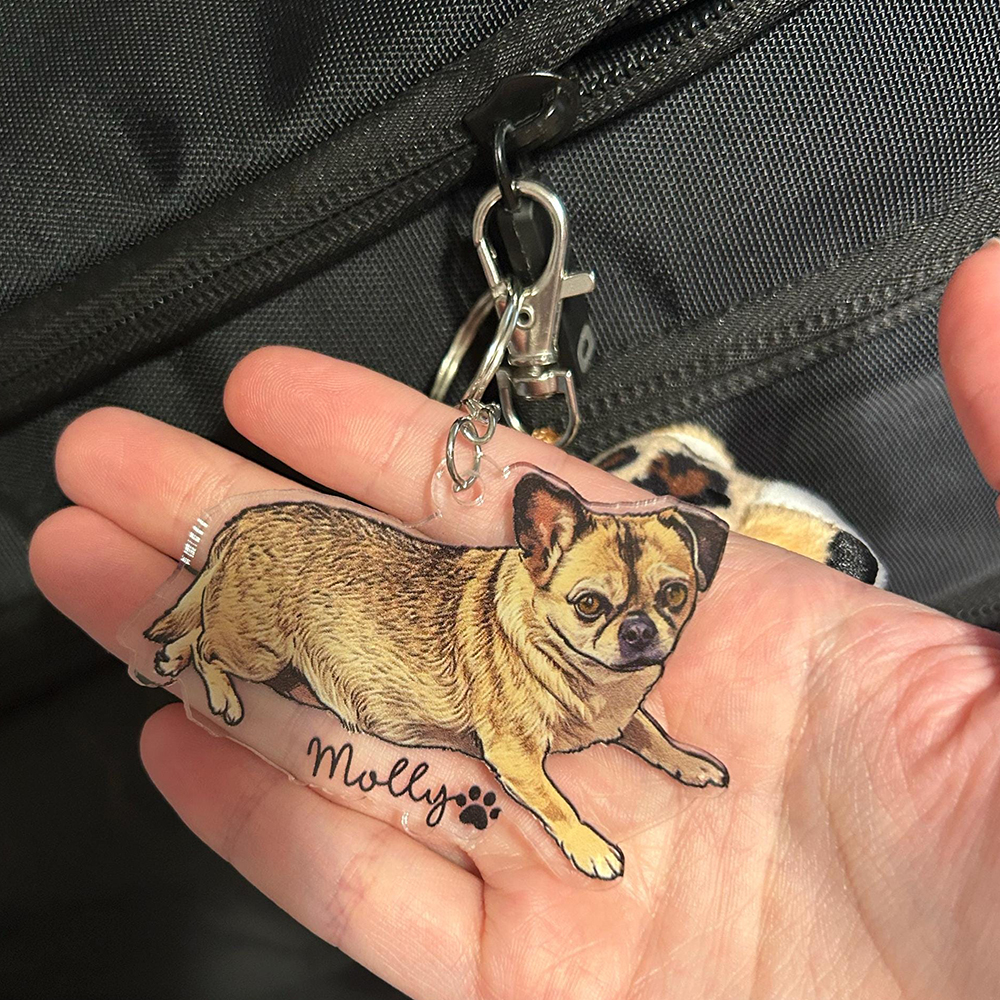 Personalized Illustrated Pet Portrait Memorial Photo Keychain | CWGift24