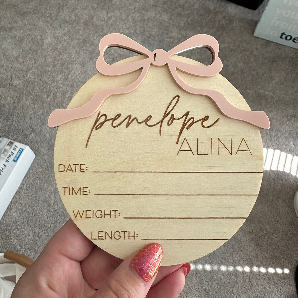 Personalized Wooden Baby Girl Birth Announcement Plate | CWBaby431