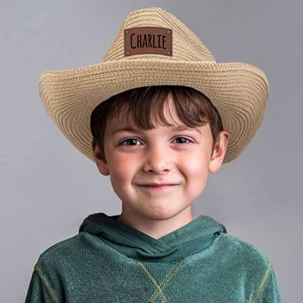 Personalized Leather Patch Cowboy Straw Hat | CWBeach106